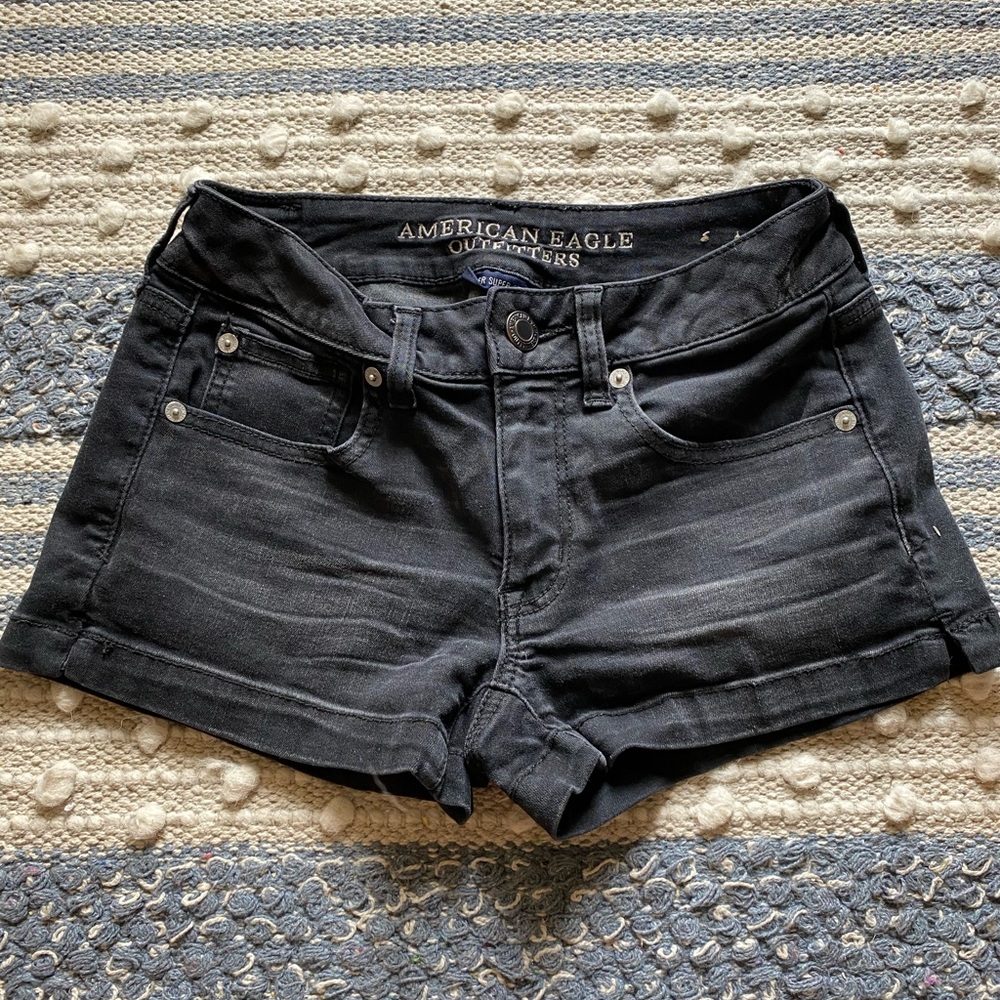 AE black denim shorts